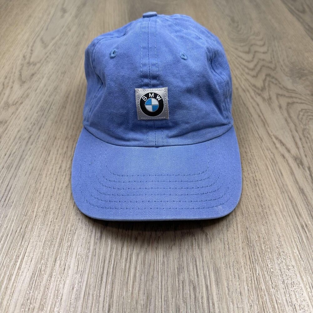 Vintage BMW Hat Cap Strap Back One Size Blue Twill Baseball Logo Mens Car